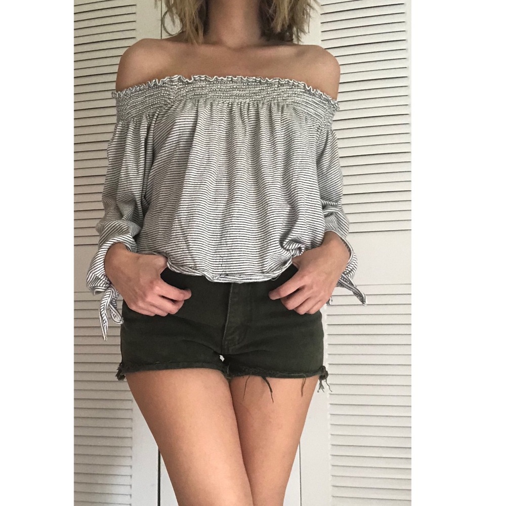 Free People Striped Off the Shoulder Crop